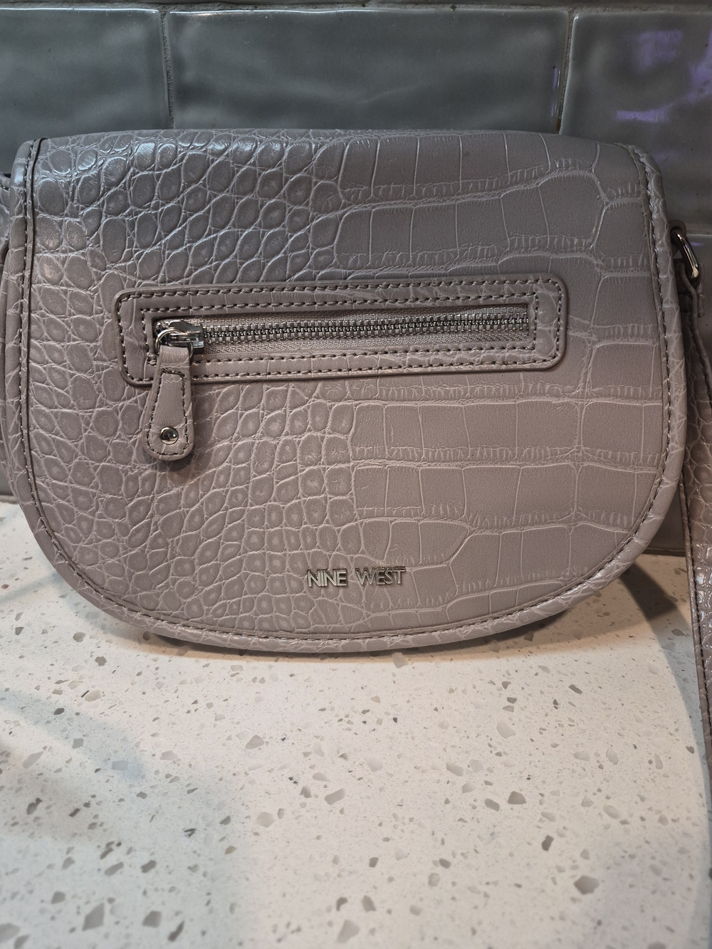 Nine West Croc-Embossed Crossbody Bag in Gray